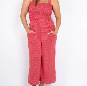 Boutique Red and White Striped Cropped Jumpsuit